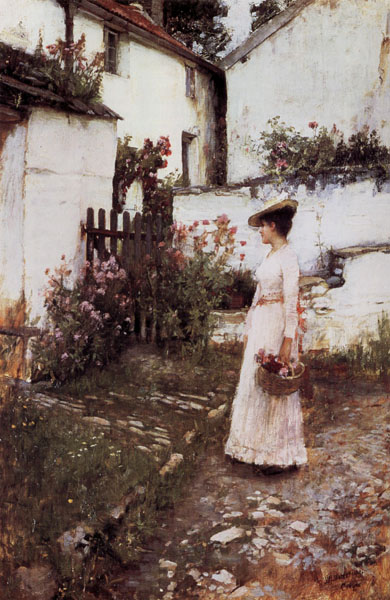 John William Waterhouse Gathering Flowers in a Devonshire Garden